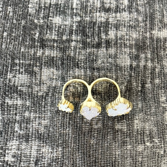 Kendra Scott Naomi Gold Double Ring Iridescent Drusy with Bag - Picture 4 of 4